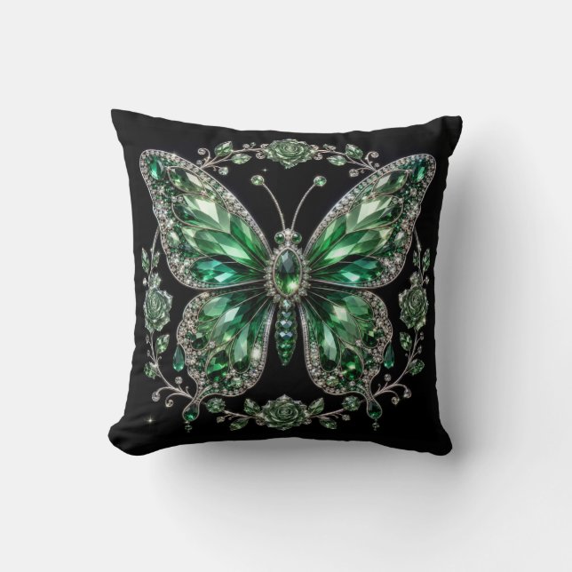 Coussin Papillon Cristal Vert | Cadre Floral (Recto)
