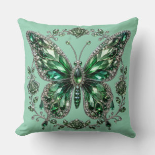 Coussin Papillon Cristal Vert Cadre Floral