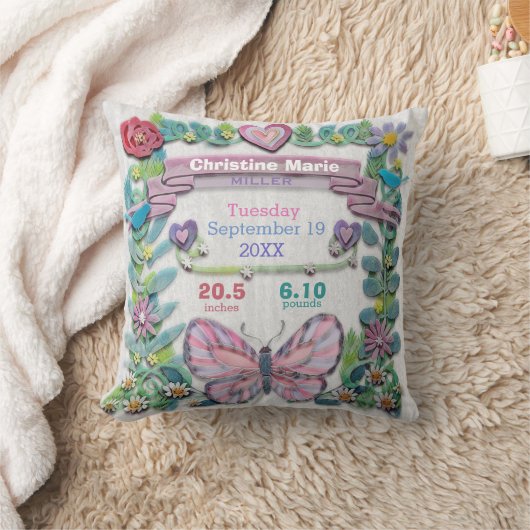 Coussin Papillon de bébé de stat de naissance avec des (Couverture)