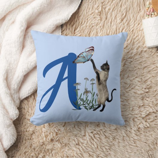 Coussin Papillon de chat siamois Monogramme Initial A (Couverture)