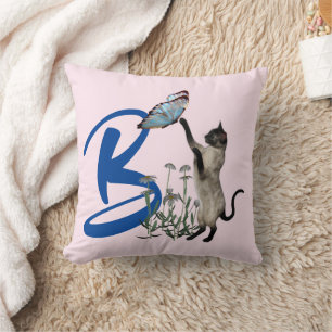 Coussin Papillon de chat siamois monogramme initial B