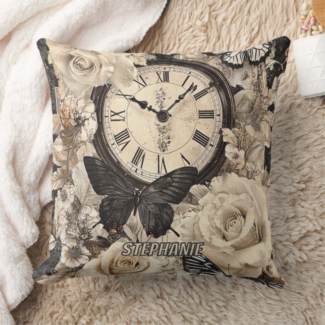 Coussin Papillon de compas marron rustique botanique (Couverture)