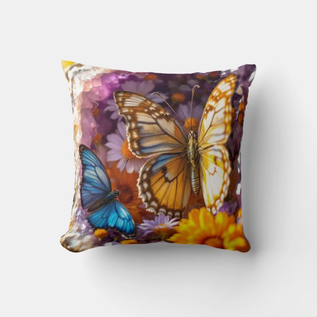 Coussin Papillon de jardin aux cristaux de rubis (Recto)