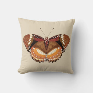 Coussin Papillon de monarque en brun, rouille et crème