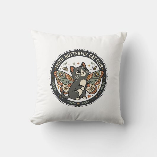 Coussin Papillon de nuit Chat POD Art Vectoriel - Papillon (Recto)