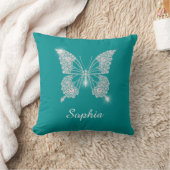 Coussin Papillon Diamant Blanc, Nom de Script, Turquoise P (Couverture)