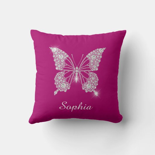 Coussin Papillon Diamant Blanc, Nom du script, Fuchsia pro (Verso)