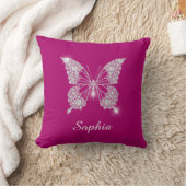 Coussin Papillon Diamant Blanc, Nom en écriture, Fuchsia P (Couverture)
