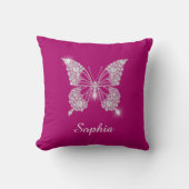 Coussin Papillon Diamant Blanc, Nom en écriture, Fuchsia P (Recto)
