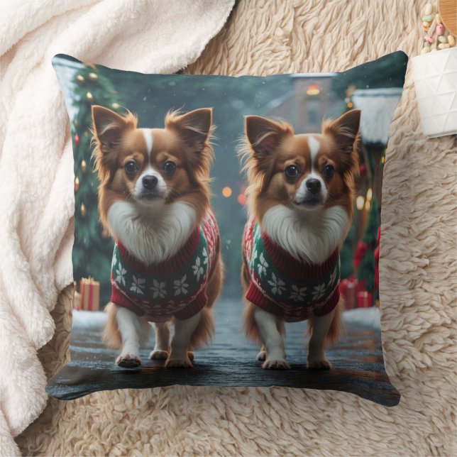 Coussin Papillon Dogs Christmas Snow Holiday (Couverture)