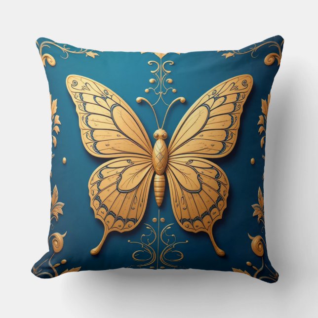 Coussin Papillon doré orné avec motif floral (Recto)