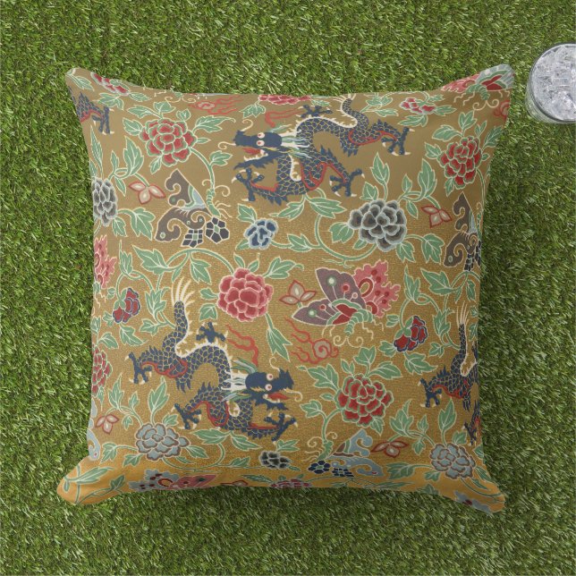 Coussin Papillon Dragon Chinois & Art Fleur Coloré (Herbe)