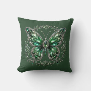 Coussin Papillon en cristal vert Cadre floral