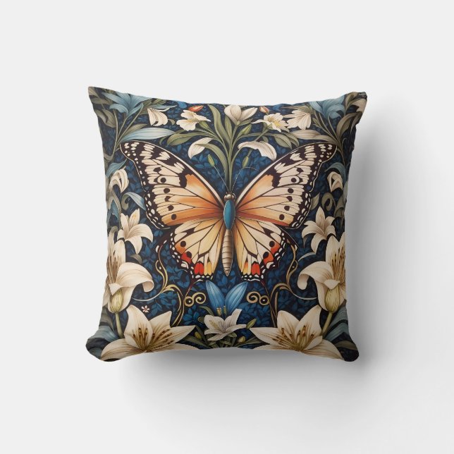 Coussin Papillon et Lilies Botanique (Recto)