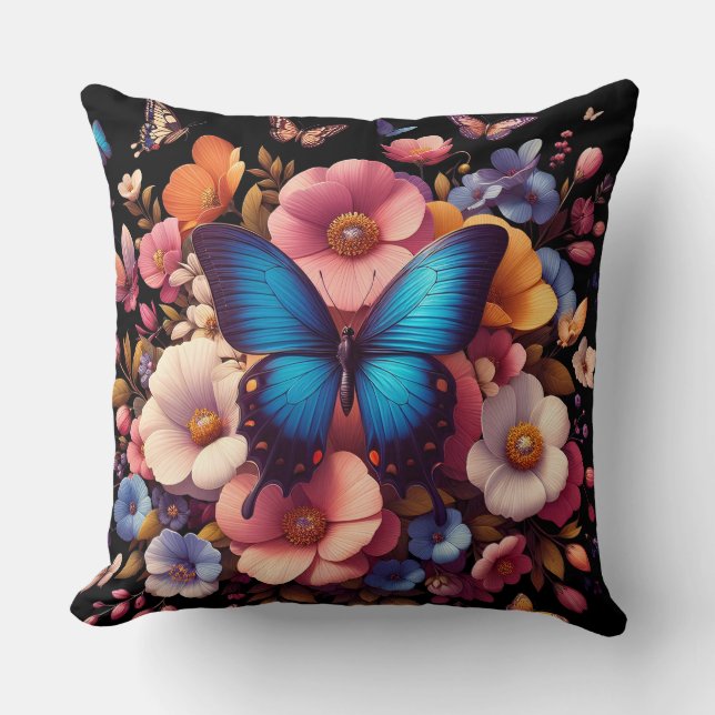Coussin Papillon et motif de fleurs (Recto)