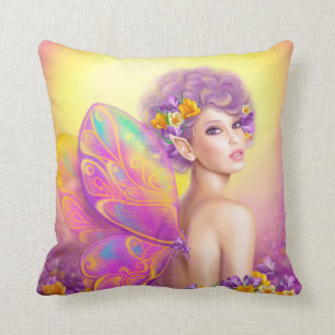 Coussin Papillon féerique de belle fille au rose et au