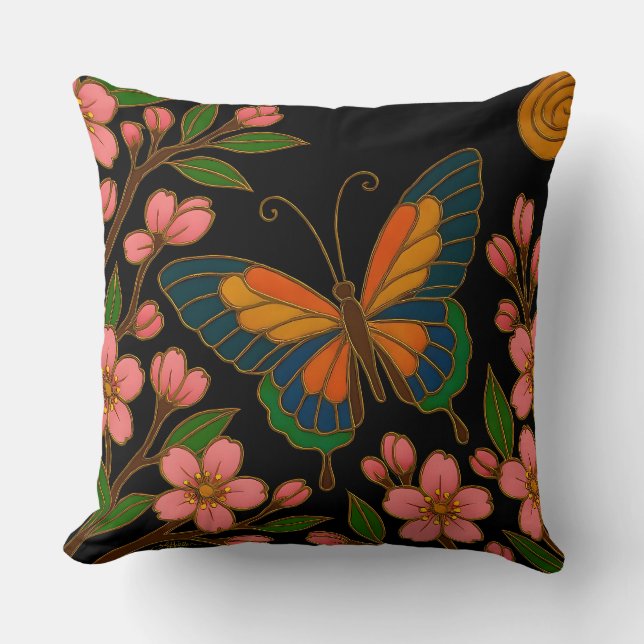 Coussin Papillon Fleur de Cerisier Lune (Recto)