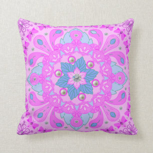 Coussin Papillon Fleur Rose Original Mandala Art