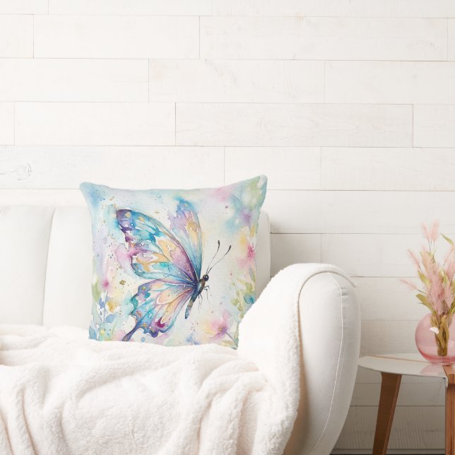 Coussin Papillon Floral Aquarelle Coloré (Canapé)