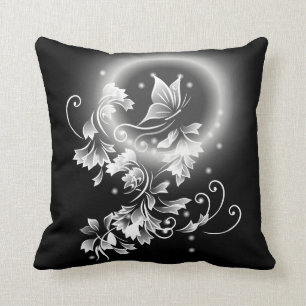 Coussin Papillon floral Imaginaire noir et blanc