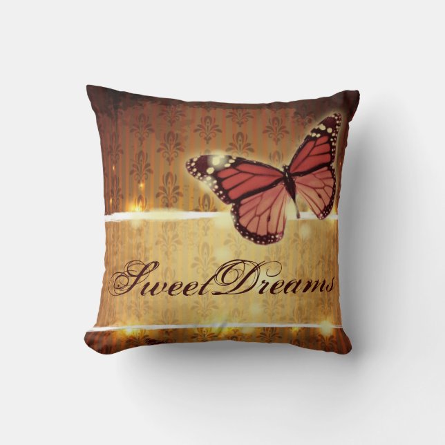 Coussin papillon glamour steampunk brown Gold Damask (Recto)