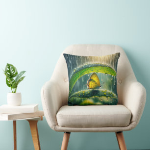 Coussin Papillon Jaune Dans une Averse