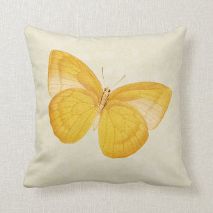 Coussin Papillon jaune d'ivoire vert Vintage