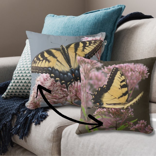 Coussin Papillon jaune et rose Fleur nature Photo (Créateur téléchargé)
