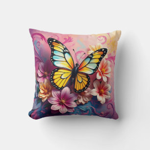 Coussin Papillon majestueux aux perles florales