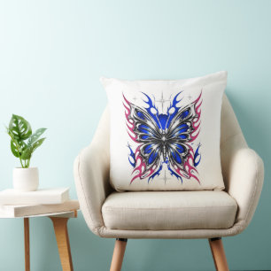 Coussin Papillon métallique bleu rose flammes – Gothique