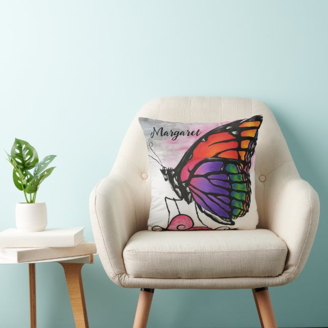 Coussin Papillon Monarque Arc-en-Ciel Original Fantastique (Chaise)