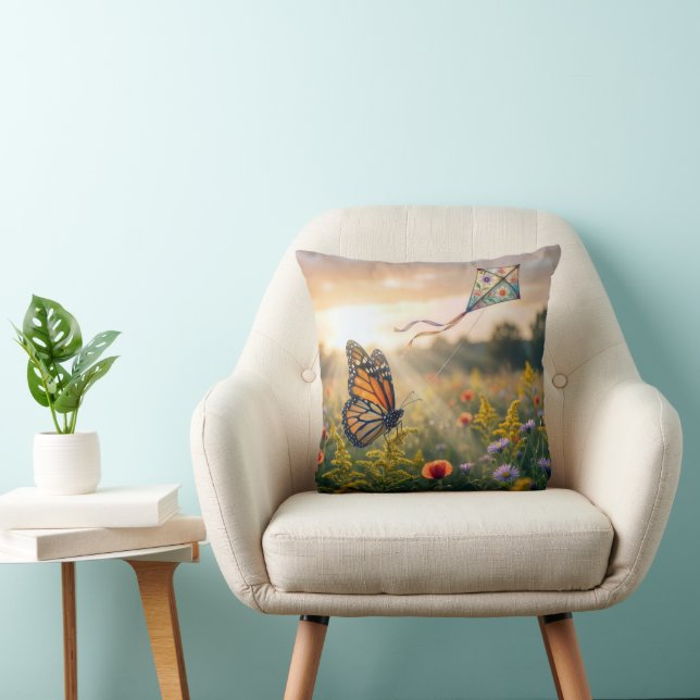 Coussin Papillon Monarque Faisant Voler un Cerf-Volant (Chaise)