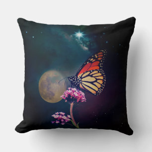 Coussin Papillon Monarque Lune et Étoile du Nord Ciel Noct