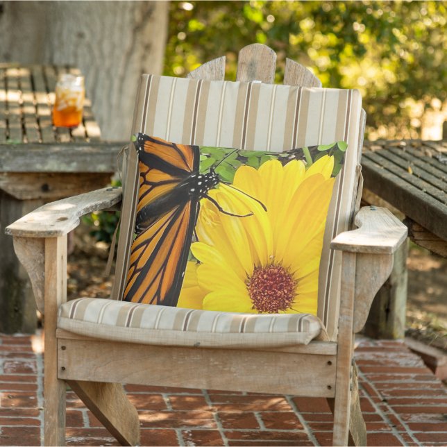 Coussin Papillon monarque sur la fleur de calendula (Chaise)