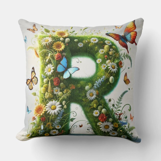 Coussin Papillon Monogramme Décoration Maison Lettre R (Recto)