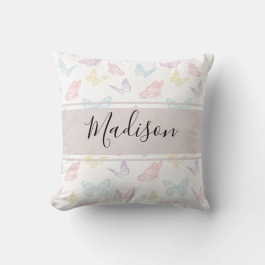 Coussin Papillon Monogrammé Motif Pâtes de Couleurs Blanch (Recto)