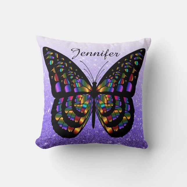 Coussin Papillon multicolore personnalisé en bleu (Recto)