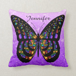 Coussin Papillon multicolore personnalisé sur le pourpre
