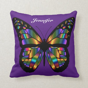 Coussin Papillon multicolore personnalisé sur le pourpre