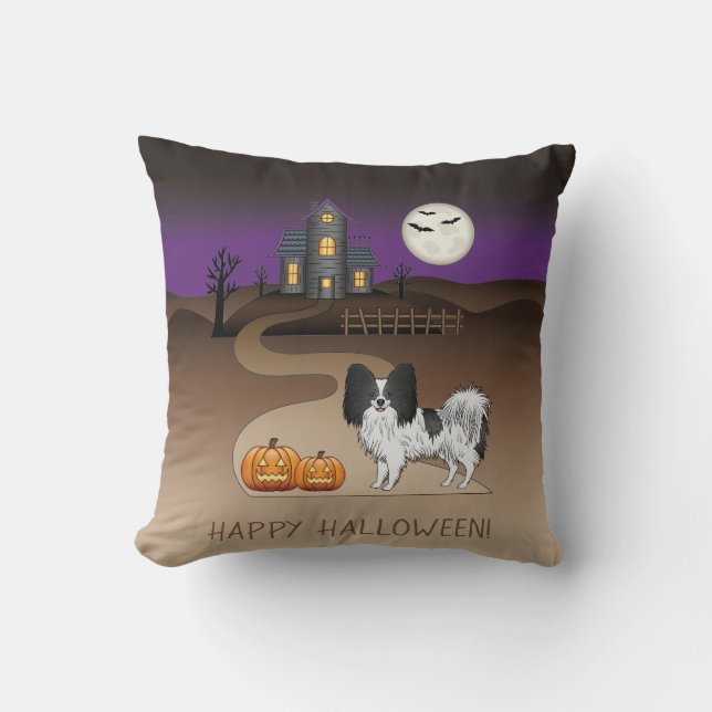 Coussin Papillon noir et blanc & Maison hantée Halloween (Recto)