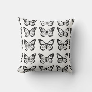 Coussin Papillon noir et blanc pochoir modèle