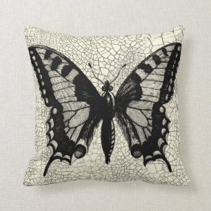 Coussin Papillon noir et blanc sur l'arrière - plan criqué