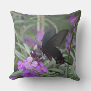 Coussin Papillon noir sur l'oreiller à la lance violette
