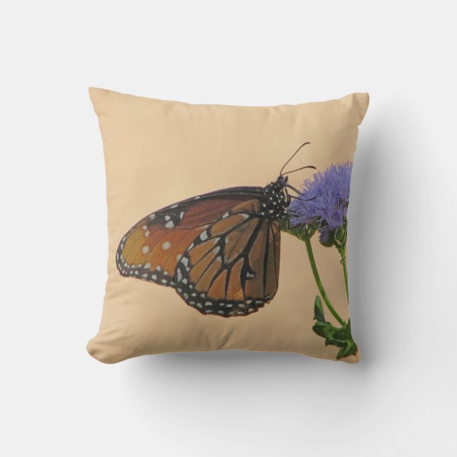 Coussin Papillon orange Noir Monarque Violet Fleur (Recto)