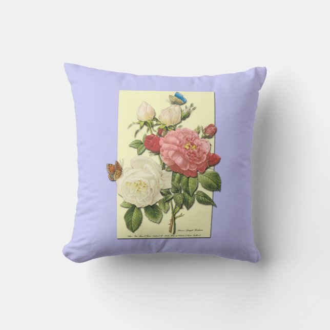 Coussin papillon rose blanc rose botanique (Recto)