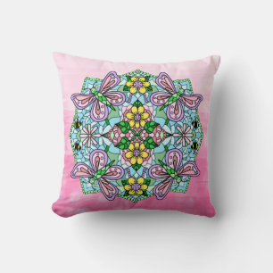 Coussin Papillon rose et violet Mandala