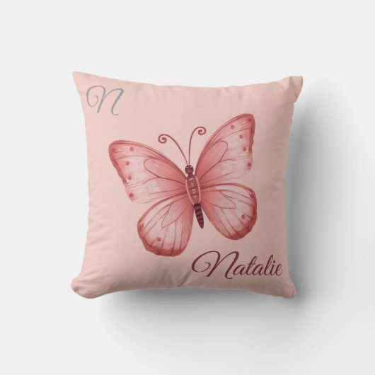 Coussin Papillon rose tendre monogrammé (Recto)