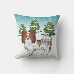 Coussin Papillon Rouge Et Blanc Chien Mignon Dans La Forêt