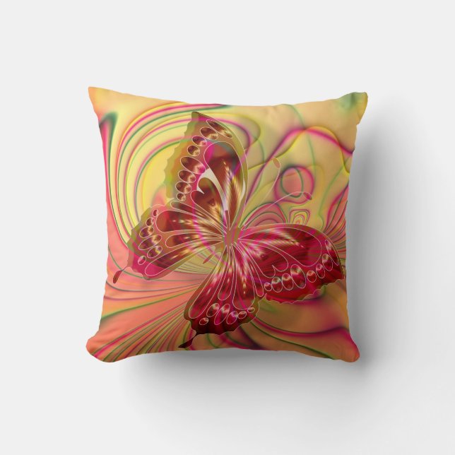 coussin papillon rouge pêche (Recto)