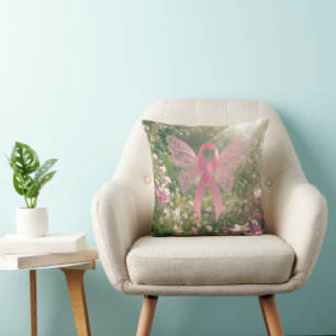 Coussin Papillon Ruban Rose dans un Jardin